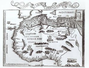 Karta över norra Afrika, från en atlas av Ptolemaios, 1:a hälften av 1500-talet